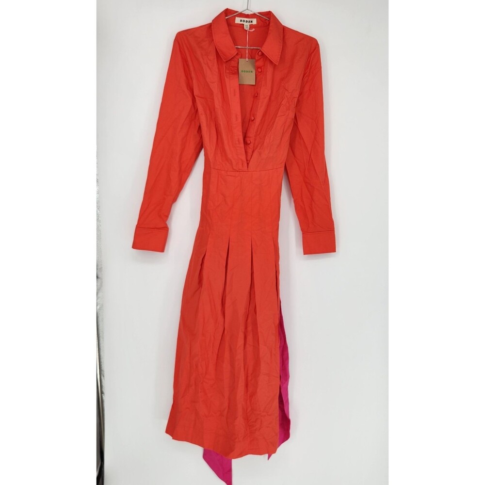 Boden Size 10R Orange Purple Maxi Pleated Bow Dress NWT $270